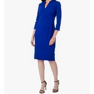 Calvin Klein Scuba Crepe Cobalt Blue Sheath Dress with 3/4 Sleeve Size 10 NWT